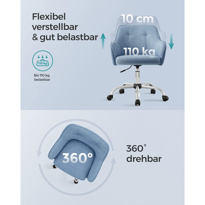 Крісло офісне SONGMICS, поворотне, регульоване по висоті, до 110 кг, дихаючий матеріал, для робочого кабінету та спальні, OBG019K01