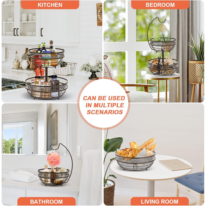 Металева фруктова тарілка Bomclap з 2 ярусами - кошик для фруктів з тримачем для бананів, бронзовий колір