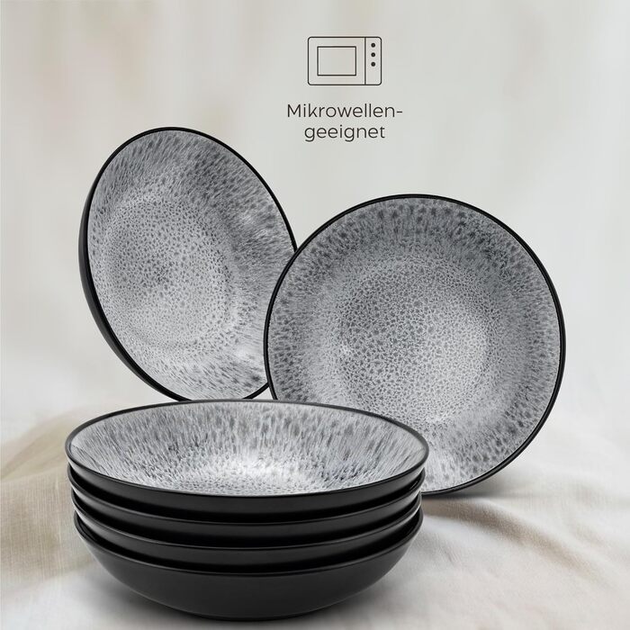 Набір посуду Twinzee Steingut 24 елементи для 6 осіб: тарілки та миски - серія Riviera (Perla, глибокі тарілки (x6))