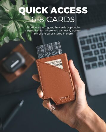 Чоловічий гаманець-картхолдер VULKIT з RFID-захистом, сліма металевий кейс з відділенням для купюр та монет, коричневий