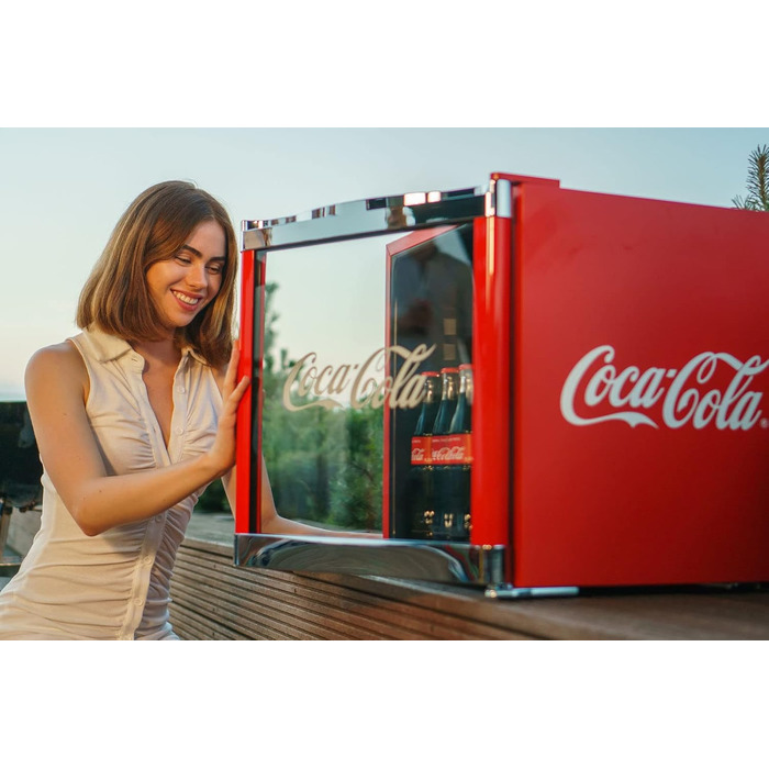 °CUBES Mini Холодильник Original Червоний (48L) з скляними дверцятами, тихий та енергоефективний - Ідеально для офісу, вечірок та геймінгу. Холодильник для напоїв (Coca-Cola Classic)