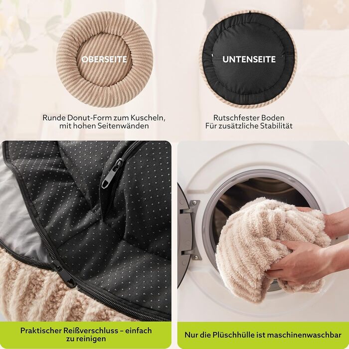 Кругле ліжко для собак середніх порід та котів, коричневе, 76x76x20 см, знімний кошик, гранульована та memory-піна