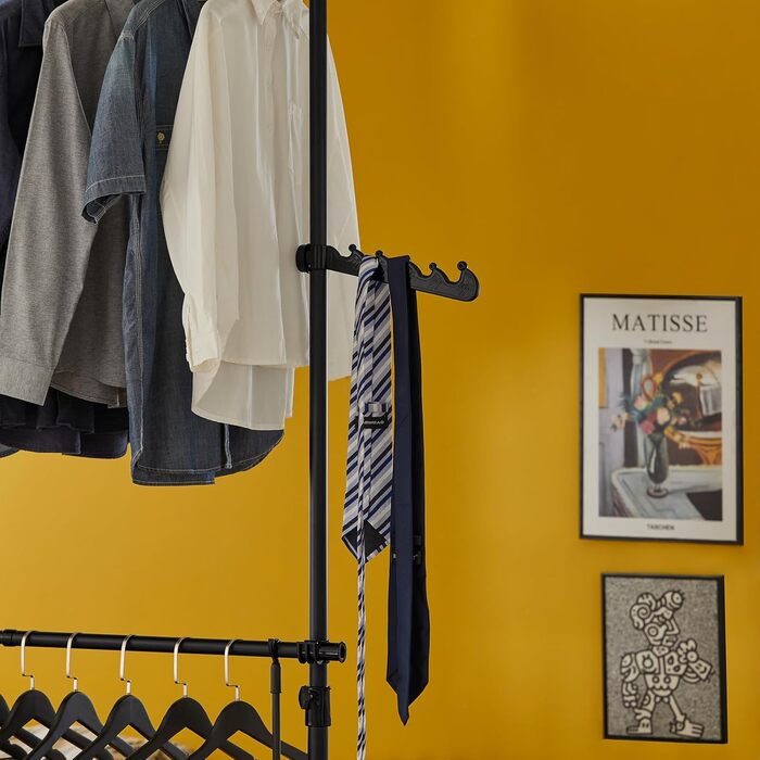 SoBuy KLS03-SCH Clothes Rack Coat Stand with 4 Clothes Rails Telescopic Wardrobe System Adjustable Shelf System black Bra approx. 124-226x200-285cm