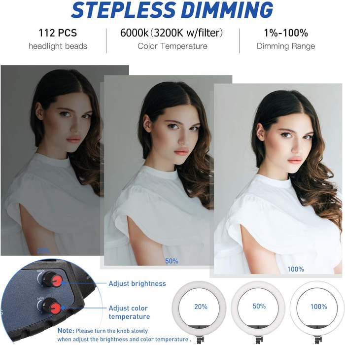 LED кільцева лампа CXYP 18 дюймів зі штативом, диммер, пульт дистанційного керування, для YouTube, TikTok, фото/відео, селфі, макіяж, Live-Stream, сумісна зі смартфонами