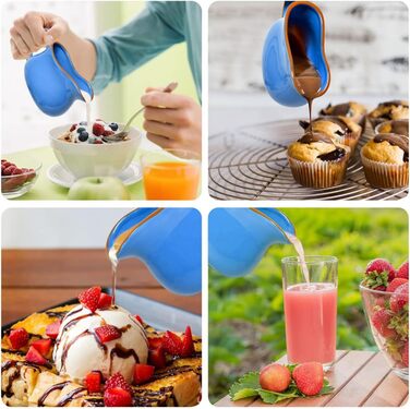 Porcelain sauce dish with drip-free spout for sauces, ceramic, for warming sauces, salad dressings, milk and more, microwave and dishwasher safe, (Ceylon Blue)