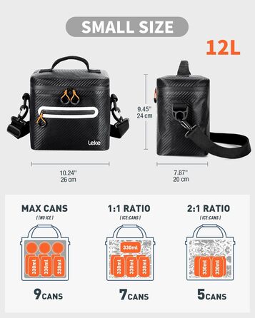 Lekesky 12/20L Ізольована Холодильна Сумка – Переносна Сумка для Пікніків, Походів, Пляжу, Барбекю, Чорна 12/20L