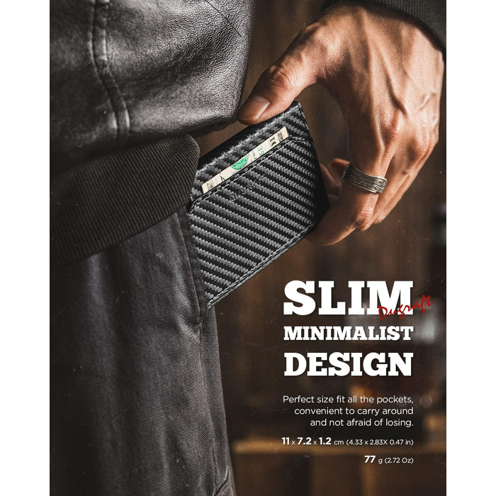 DUGRAFT Мінімалістичний гаманець з віконцем для ID, тонкий, RFID-захист, вміщує 5-8 карт та гроші, чорний