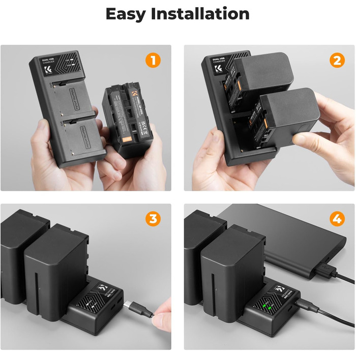 K&F CONCEPT NP-F970: 2 акумулятори 6600mAh та LED-зарядний пристрій (сумісний з Sony NP-F550, F570, F750, F770, F930, F950, F960, F970) для LED-ліхтів, моніторів та камер