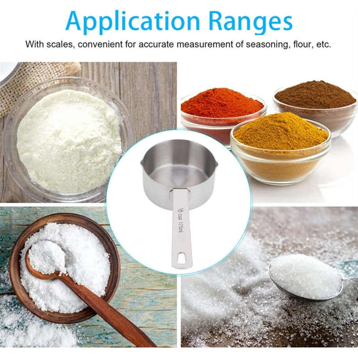 Stainless steel measuring spoon for baking, measuring cup, scoop with scale, kitchen supplies, tableware, utensils (measuring weight: 60 ml) (one color, 60 ml)