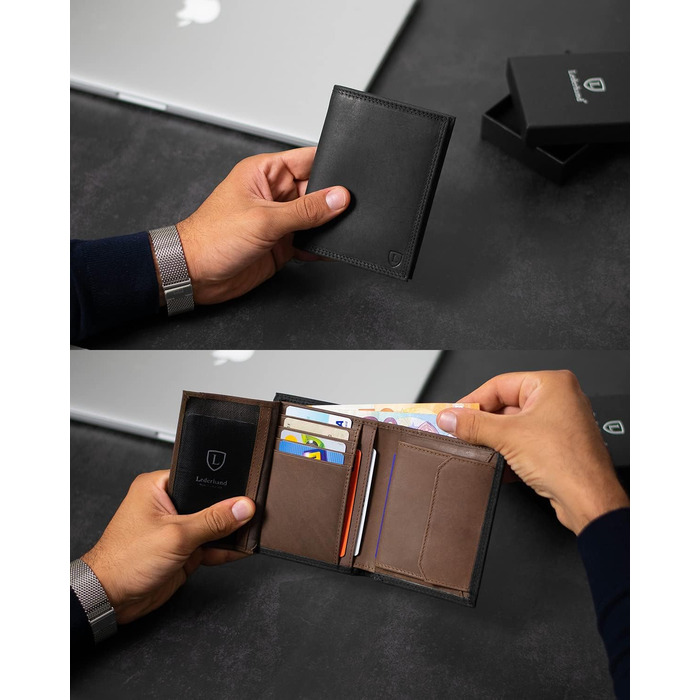 iClassy High-Quality Wallet - Handmade Genuine Leather Wallet, Double-Stitched Portemonnaie (Card Holder) with Coin Pocket and Space for 13 Cards + 1 See-Through Pocket - Gift | (Black/Brown)