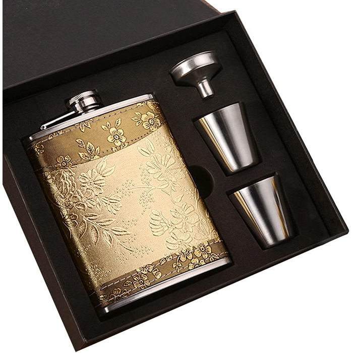 Металева фляга 8oz з нержавіючої сталі, набір фляга + воронка, подарункова коробка (Золото)