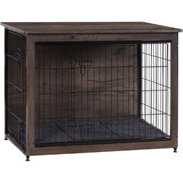Клітка для собак DWANTON з подушкою, середнього розміру, з дерева, з подвійними дверцятами, клітка для собак, внутрішнє використання, хатинка для собак, приліжкова тумбочка, 82,5 см, темно-сірий