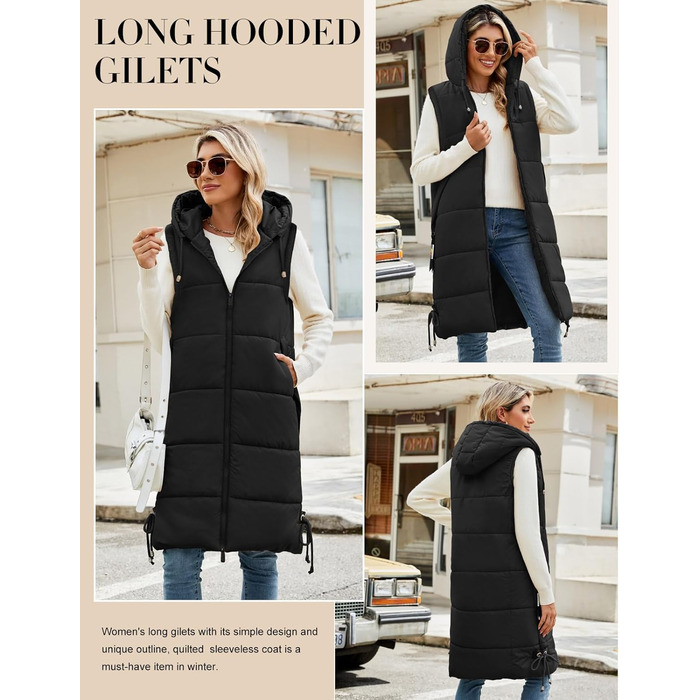 Жіноча/Чоловіча тепла стьобана жилетка Vancavoo з капюшоном, зимова жилетка, легка, чорна