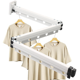 Висувна сушарка для одягу, 3-секційна, настінна штанга для одягу 126 см, економна, складана сушарка з гачками, для балкону, прання, ванної кімнати, білий, молочно-білий