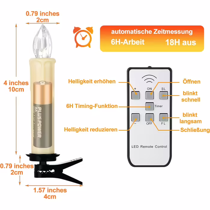 YunSheng 30 LED Christmas Tree Candles with Remote Control Timer, Warm White Christmas Tree Candles Cordless, Battery-Powered Flameless Flickering Christmas Tree Lights, Waterproof, Christmas Decoration