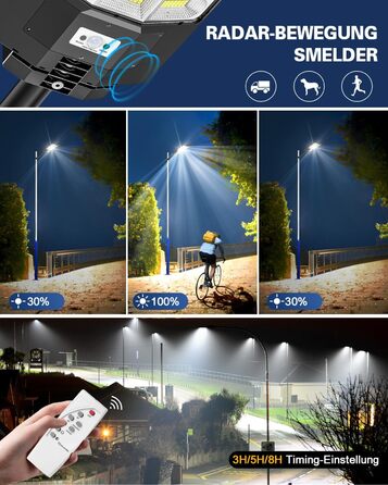 Вуличний сонячний LED світильник Sararoom 1000W з датчиком руху, 864LED, 6500K, IP65, з пультом, для саду, тераси, гаража, газону