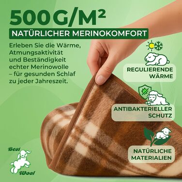 Плед з мериносової вовни, 240x200 см - теплий та м'який плед з 100% мериносової вовни, в клітинку, вага 500г/м2, дихаючий матеріал