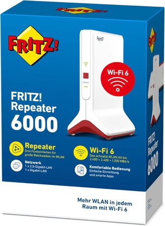 FRITZ!Repeater 6000: WiFi 6 репітер з трьома радіомодулями (5 ГГц, 2.4 ГГц, 2.5 Гбіт/с LAN), українська версія