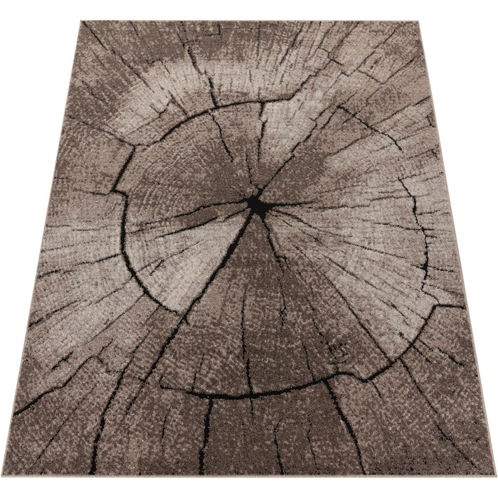 Paco Home Edler Designer Rug Living Room Wood Trunk Tree Look Natural Grey Brown Beige, Size: Ø 80 cm Round 80 cm (Round)