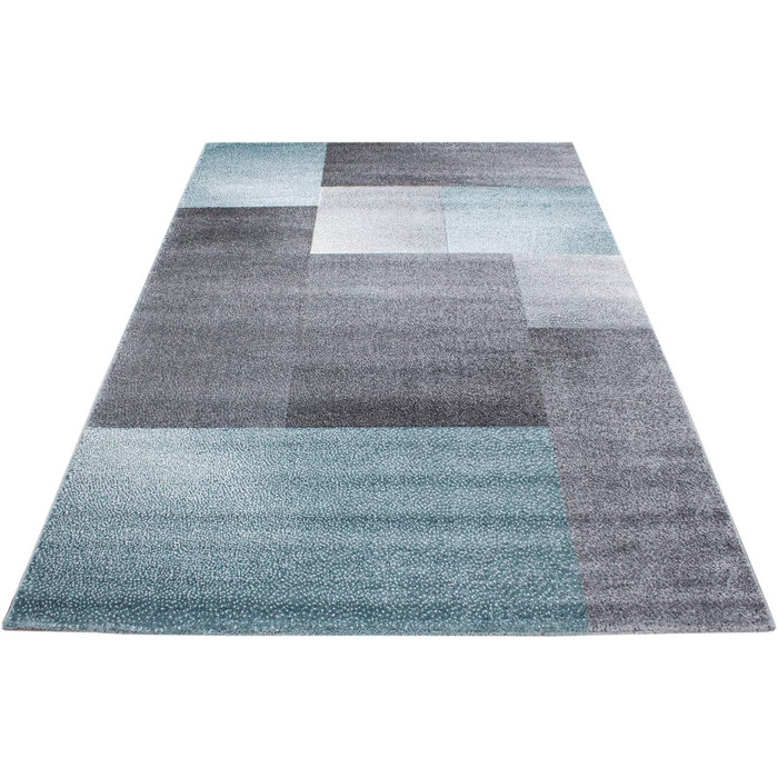 Килим для вітальні HomebyHome 200x290 см сірий та синій в клітинку - килим для спальні з коротким ворсом, м'який, легкий у догляді, можна прати, для кухні та їдальні