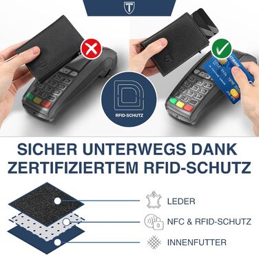 Чоловічий гаманець з відділенням для монет та RFID захистом, шкіряний, slim модель, 10 відділень для карток, чорний