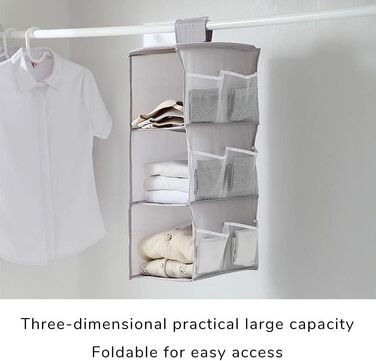 Настінна полиця-органайзер для шафи, 4 відділення, сітчасті кишені, сірий колір, 30x22.5x80 см