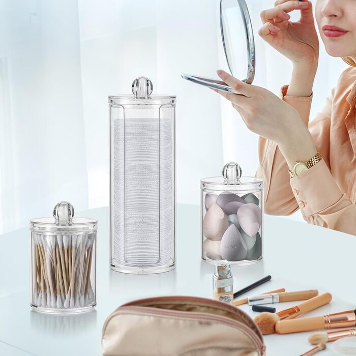 Органайзер для ватних дисків та ватних паличок з кришкою, для туалетного столика, ванної кімнати, спальні