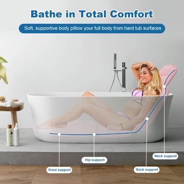 Bathtub Pillow Full Body Bath Pillow, Thick Bathtub Pillow with Laundry Bag, Luxurious Pillow for Bathtub Headrest Neck Shoulder Support Comfort Relaxation Spa Accessory (Pink)