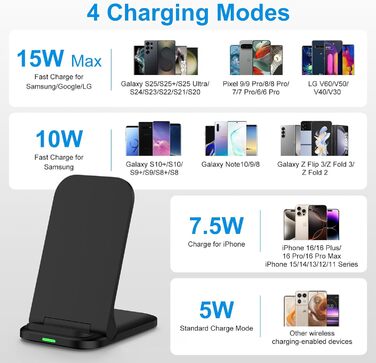 Бездротовий зарядний стан Google Pixel, 15W, чорний. Сумісний з Google Pixel 10/9/Pro/8/7/6/5 та Samsung Galaxy S25+/S24 FE/S23/S22/S21 (Foldable)