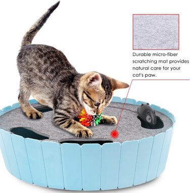 Інтерактивна електрична іграшка-миша Pawaboo для котів, килимок-лежак з котячою м'ятою, м'ячик для гри, для кошенят, зелено-блакитна