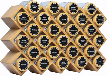 Стильна бамбукова полиця для спецій Adabor - органайзер з 27 скляними баночками, кришками та 144 етикетками