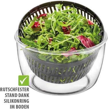GEFU Салатниця-шпинька 5л з механізмом Push, вбудований виливний отвір та кнопка стоп, неслизька поверхня, придатна для миття в посудомийній машині, прозора