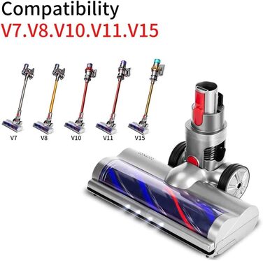 Насадка для пилососа Dyson V7, V8, V10, V11, V15 з прямим приводом та 4 світлодіодами, для твердих поверхонь та килимових покриттів