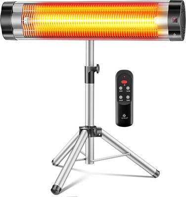Інфрачервовий обігрівач KESSER® 2500W з пультом дистанційного керування та захисним чохлом, телескопічною стійкою, для тераси та дому