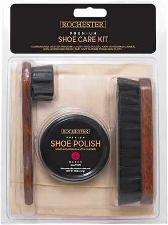 ROCHESTER Premium Shoe Care Set, Leather Shoe Care Kit with Black Shoe Cream, 100% Horsehair Dauber, 100% Horsehair Shoe Brush, and Soft Flannel Polishing Cloth, Shoe Accessories, Natural