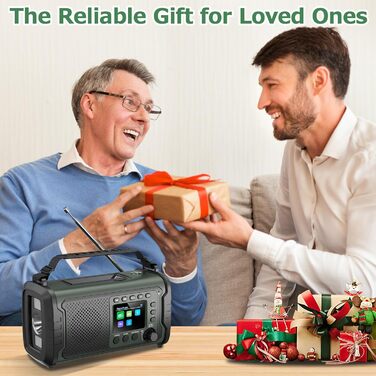 Радіостанція невідкладної допомоги 27000mAh з ручним заводом, сонячною панеллю, USB-зарядкою, Bluetooth 5.3, функцією Powerbank, SOS-сигналом, ліхтарем, лампою для читання, компасом, слотом для TF-карти та міцним Outdoor-дизайном, армійного кольору