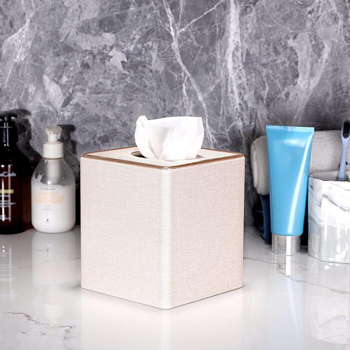 Скляна тканинна коробка BTSKY квадратної форми з декоративною золотою лінією - органайзер для серветок, бежевий