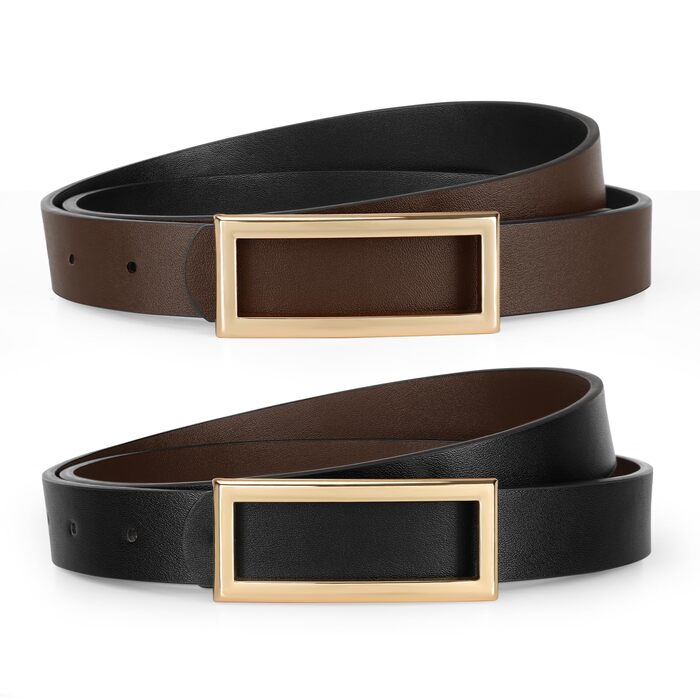 Жіночий шкіряний ремінь VONMELLI вузький з двосторонньою пряжкою, чорний/кавовий, розмір XL (130 см, талія 103-115 см) для суконь, джинсів, штанів