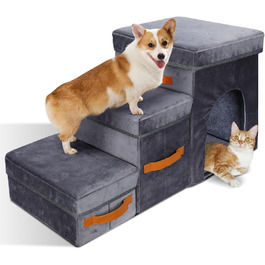 Сходинки для тварин Thihome 3 сходинки: складана рамка, коробка для зберігання, отвір для котів. Підходять для собак та котів до ліжка та дивану