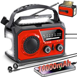 Радіо з ручним генератором 16000mAh, аварійне радіо AM/FM з сонячною панеллю та зарядкою для телефону, SOS-сигнал, ліхтарик, компас для кемпінгу та подорожей