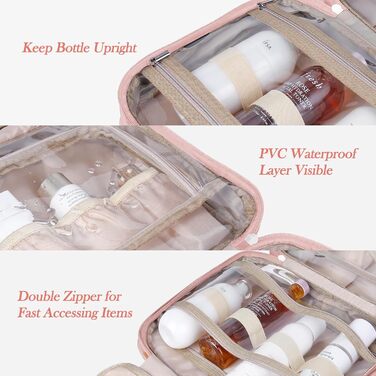 Складана дорожня косметичка IDEATECH, водонепроникна, для чоловіків та жінок, з петлею для підвішування (251-рожевий)