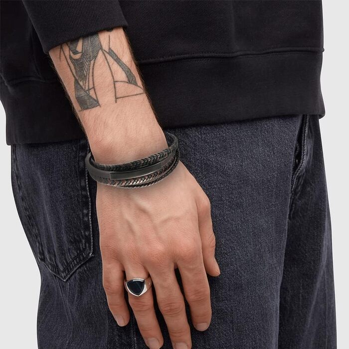 Чоловічий шкіряний браслет Lederarmband з гравіюванням та магнітною застібкою, коричневий, 22 см