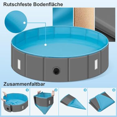 Басейн для собак великих порід EUGAD 120x30 см з кришкою. ПВХ басейн для собак, антиковзне покриття, легко складається