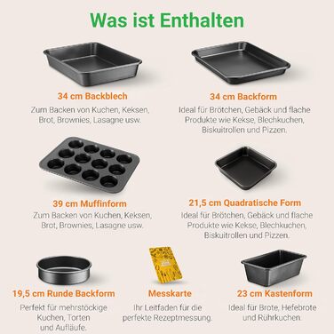 Набір форм для випічки NutriChef 6 шт. – Чорний антипригарний набір: дека, форми для запікання та кексів. Підходить для хліба, маффінів та лазаньї. Миється в посудомийній машині, витримує до 230°C, зручне зберігання.