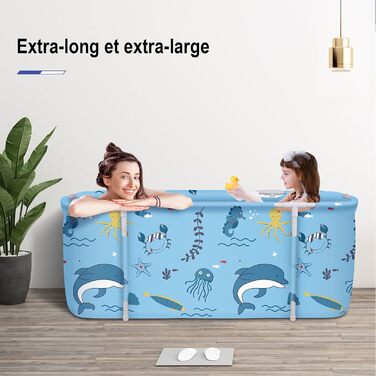 Foldable Bathtub for Adults, 132 x 68 x 47 cm, Steam Bucket for Sauna, Shower and Ice Bath, Portable, Non-Inflatable (Blue) (Green)