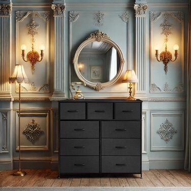 DUMOS Dresser with Drawers - Dressers & Sideboards for Bedroom Suitable, Dresser with 9 Drawers, Fabric Dresser with Sturdy Steel Frame, Ideal for Bedroom, Living Room (Black)