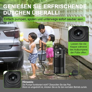 Сонячний душ для кемпінгу на 20 літрів з насосом, сумка та душ для відпочинку, подорожей та кемпінгу (чорний)