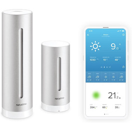 Netatmo Смарт метеостанція з Wi-Fi, внутрішній та зовнішній сенсор, гігрометр, вимірювання якості повітря, прогноз погоди, Alexa та HomeKit, чорна