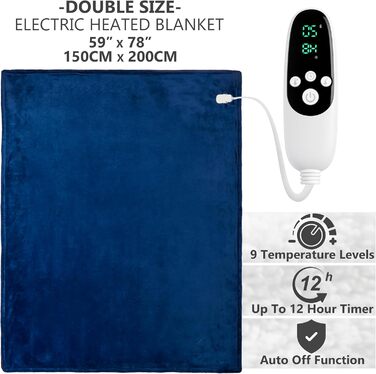 Електрична ковдра Kingsize König EU, м'яка Sherpa Fleecedecke, 230x265 см, 9 режимів нагріву, таймер 12 годин, тепла затишна ковдра - подарунок
