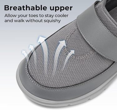 Домашні тапочки чоловічі FitVille для літніх людей та з широкою стопою, сліпони на липучці, розмір 41-50 (43 EU, сірий)
